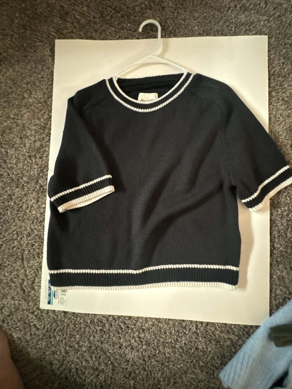 Abercrombie & Fitch Contrast Stripe Short Sleeve Knit Sweater Top
